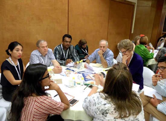 MenCare friends and partners discuss global advocacy for involving men and boys in caregiving at the State of the World's Fathers advocacy workshop