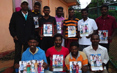 Participants of the six-month fatherhood training program in Sri Lanka pose for a group photo.