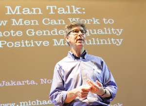 Michael Kaufman speaks at a forum on ending violence against women in Jakarta, Indonesia