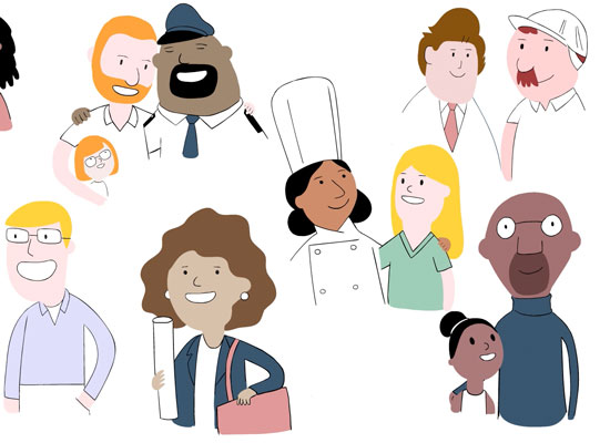 Animated families in still from the MenCare film "It's About Time."