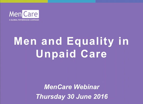 PowerPoint slide that reads "Men and Equality in Unpaid Care."