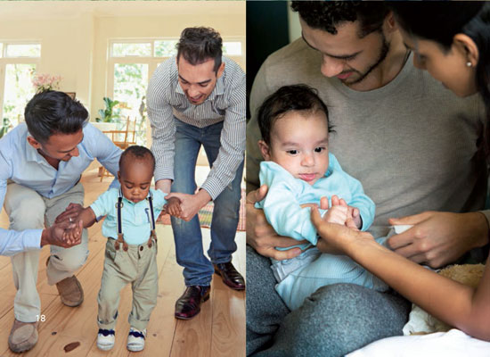 Images of families with children from the Dutch adaptation of the MenCare Parental Leave Platform.